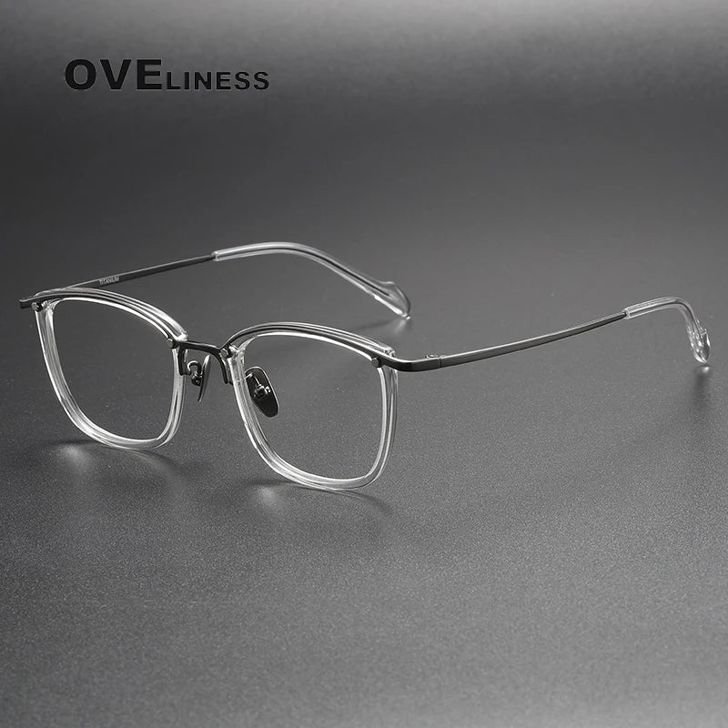 Oveliness Women's Full Rim Square Acetate Titanium Eyeglasses 360053