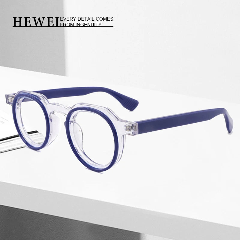 Hewei Unisex Full Rim Flat Top Round Acetate Eyeglasses 2294 Full Rim Hewei   