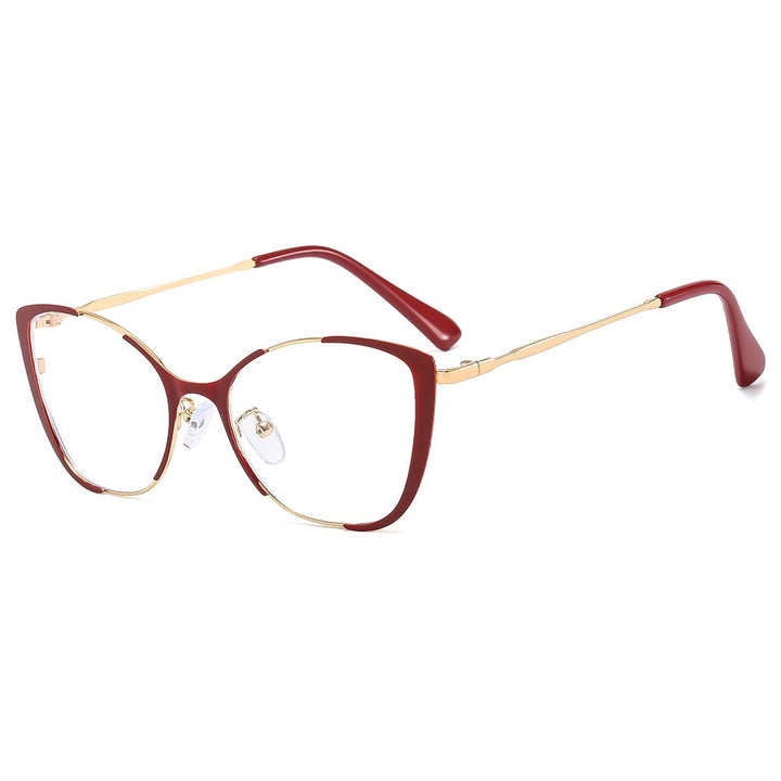 CCspace Women's Full Rim Square Cat Eye Alloy Eyeglasses 56802 Full Rim CCspace C6RedGold  