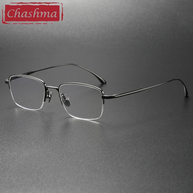 Chashma Ochki Women's Semi Rim Square Titanium Eyeglasses 13319 Semi Rim Chashma Ochki Gray  