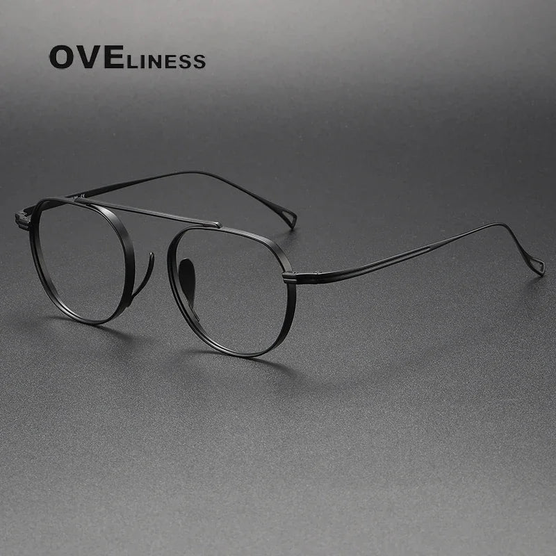 Oveliness Unisex Full Rim Brow Line Round Titanium Eyeglasses O9503 Full Rim Oveliness black  