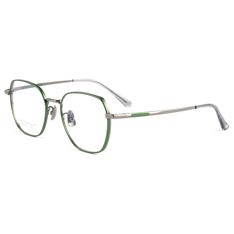 Handoer Women's Full Rim Polygon Square Titanium Eyeglasses 2040 Full Rim Handoer green and silver  