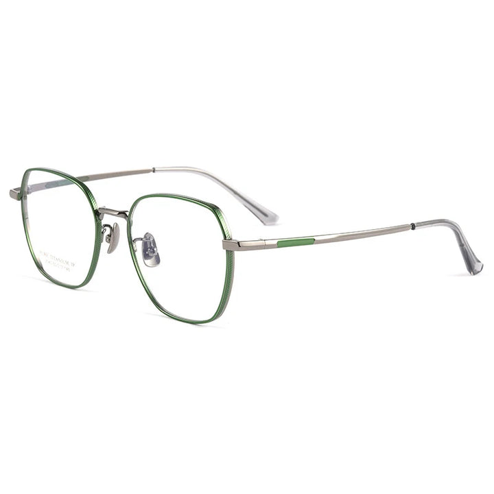 Handoer Women's Full Rim Flat Top Polygon Titanium Eyeglasses 92040 Full Rim Handoer green and silver