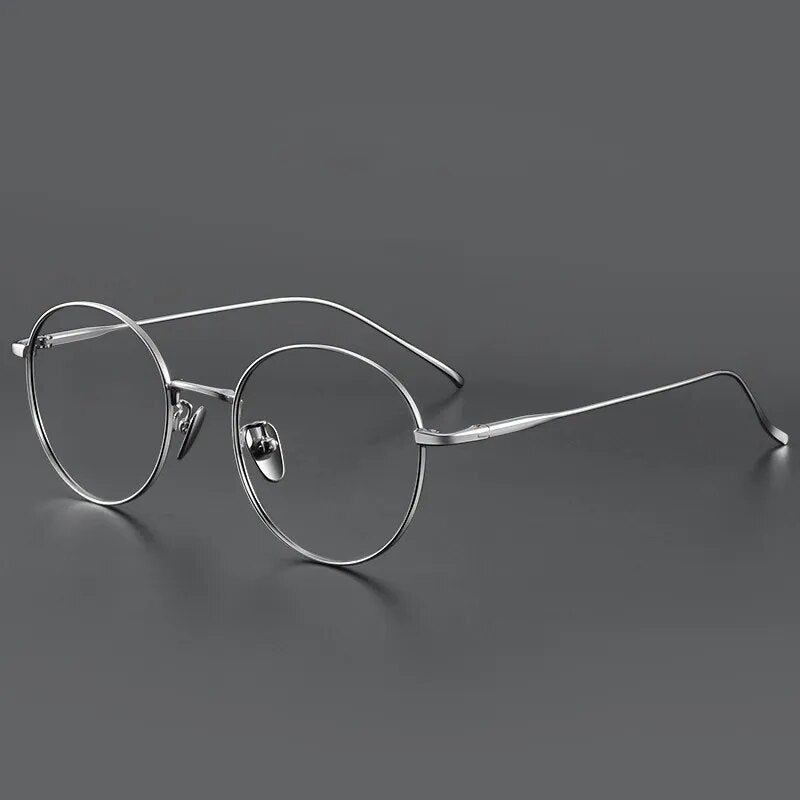 Muzz Unisex Full Rim Round Titanium Eyeglasses 06144 Full Rim Muzz Silver  