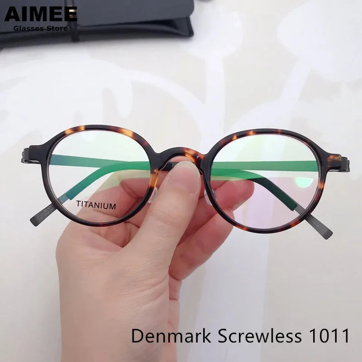 Aimee Men's Full Rim Round Screwless Titanium Acetate Eyeglasses 1011 Full Rim Aimee   