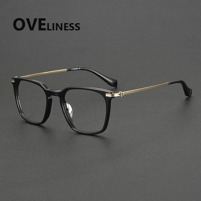 Oveliness Unisex Full Rim Oval Square Acetate Titanium Eyeglasses 90011