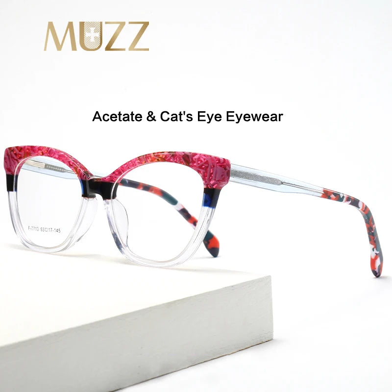 Muzz Women's Full Rim Big Cat Eye Thick Acetate Eyeglasses F7710 Full Rim Muzz   