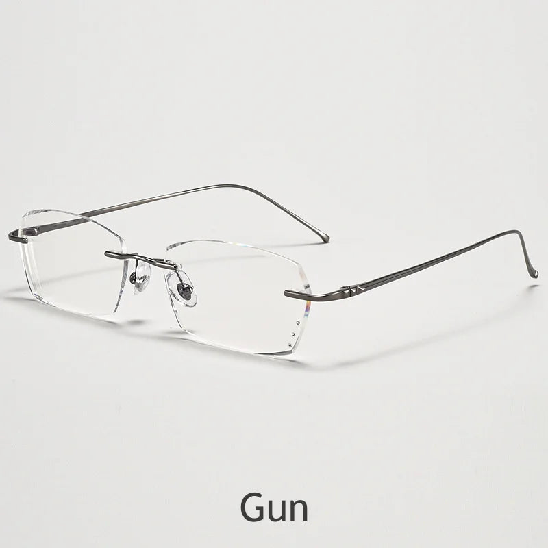 KatKani Unisex Rimless Square Titanium Eyeglasses A69045 Rimless KatKani Eyeglasses Gun  