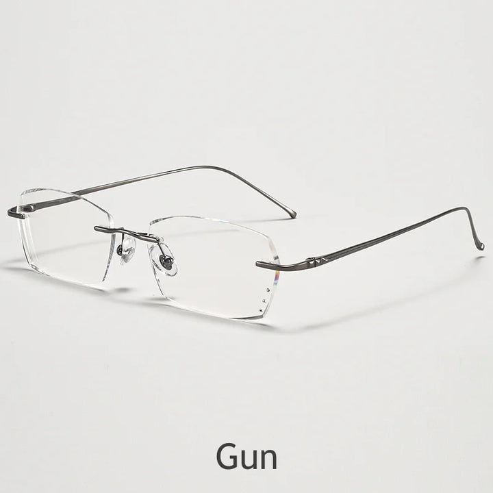 KatKani Unisex Rimless Square Titanium Eyeglasses A69045 Rimless KatKani Eyeglasses Gun  