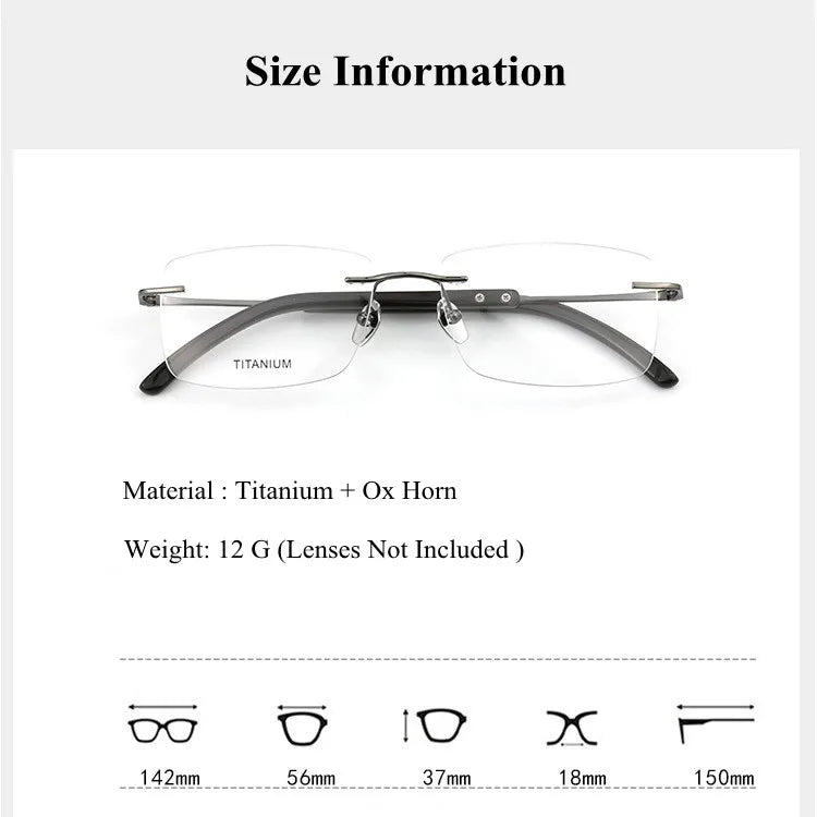 Chashma Unisex Rimless Square Titanium Customizable Eyeglasses 921029