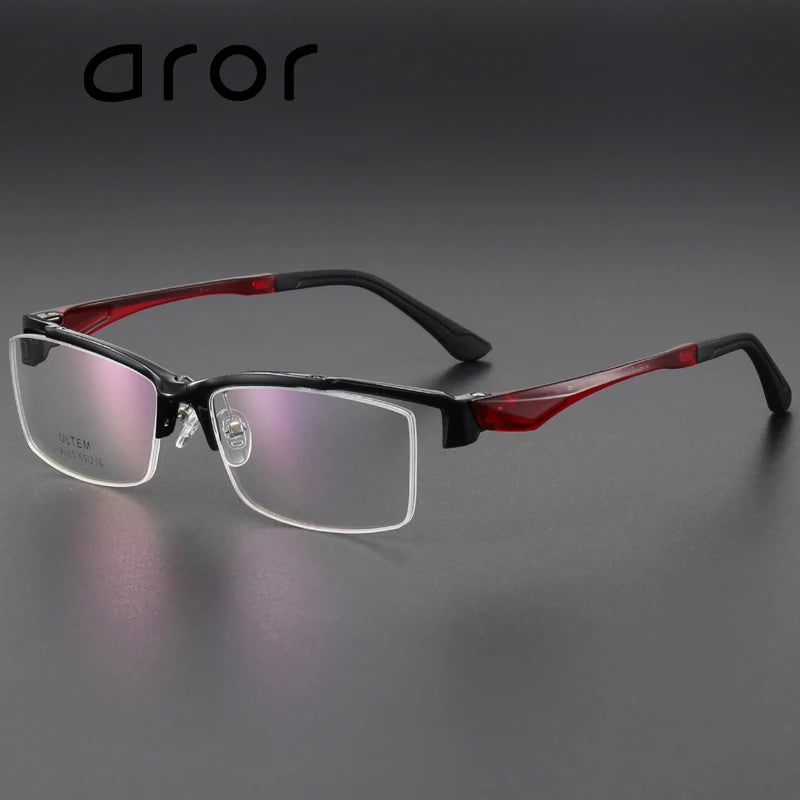 Aror Unisex Semi Rim Square Brow Line Tr 90 Titanium Eyeglasses 38085