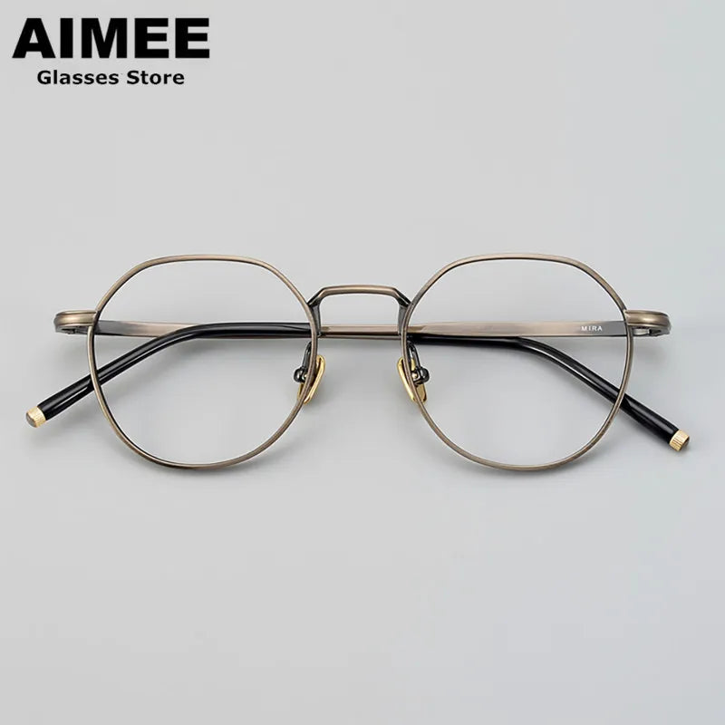 Aimee Unisex Full Rim Flat Top Round Titanium Eyeglasses 50140