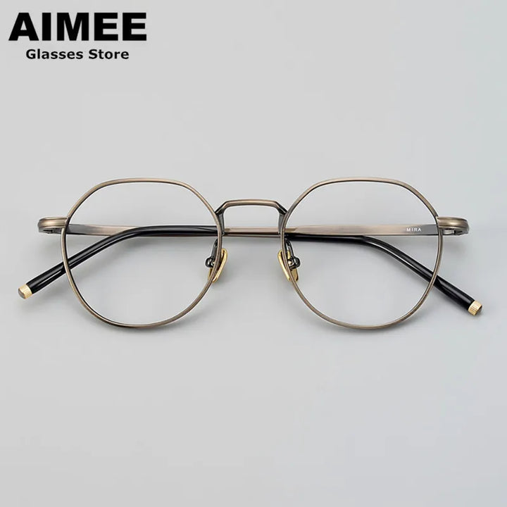 Aimee Unisex Full Rim Flat Top Round Titanium Eyeglasses 50140