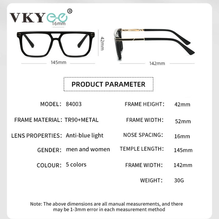 Vicky Men's Full Rim Square Double Bridge Tr 90 Alloy Reading Glasses 584003