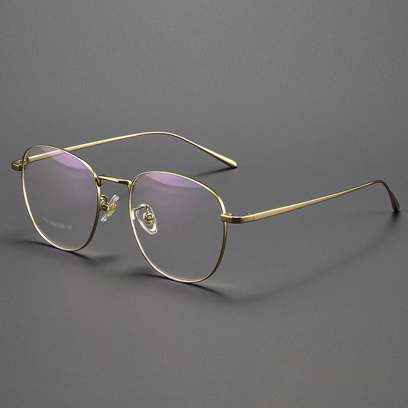 Yimaruili Unisex Full Rim Square Titanium Alloy Eyeglasses Y01052 Full Rim Yimaruili Eyeglasses Gold  