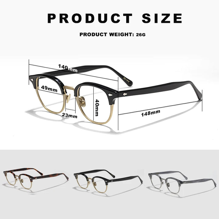 Hewei Unisex Full Rim Round Square Acetate Alloy Eyeglasses 5199 Full Rim Hewei   