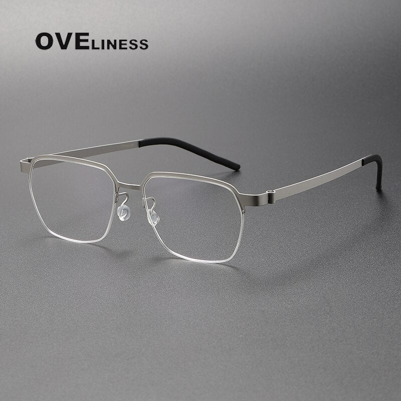 Oveliness Unisex Semi Rim Square Titanium Eyeglasses 7423 Semi Rim Oveliness silver  