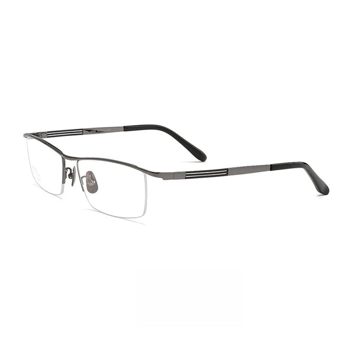 Hdcrafter Unisex Semi Rim Square Titanium Eyeglasses 80015 Semi Rim Hdcrafter Eyeglasses Gun  