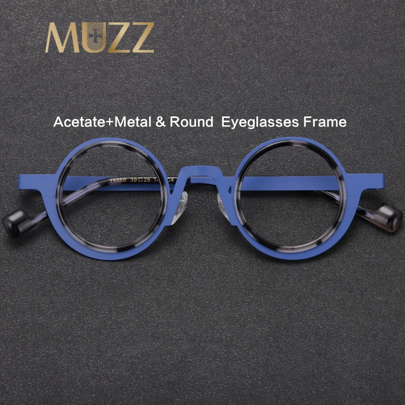 Muzz Women's Full Rim Irregular Round Acetate Alloy Eyeglasses 76868 Full Rim Muzz