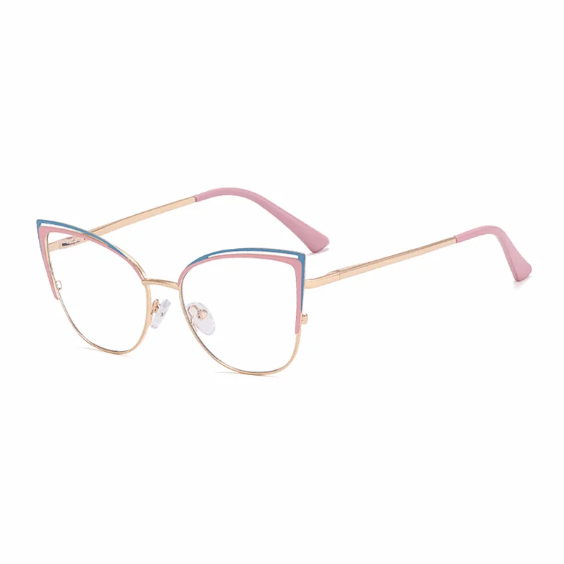 Ralferty Women's Full Rim Square Cat Eye Alloy Eyeglasses R8206 Full Rim Ralferty C5 Pink Blue CHINA 