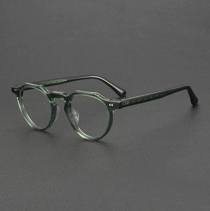 Black Mask Unisex Full Rim Flat Top Round Acetate Eyeglasses 48097 Full Rim Black Mask Green