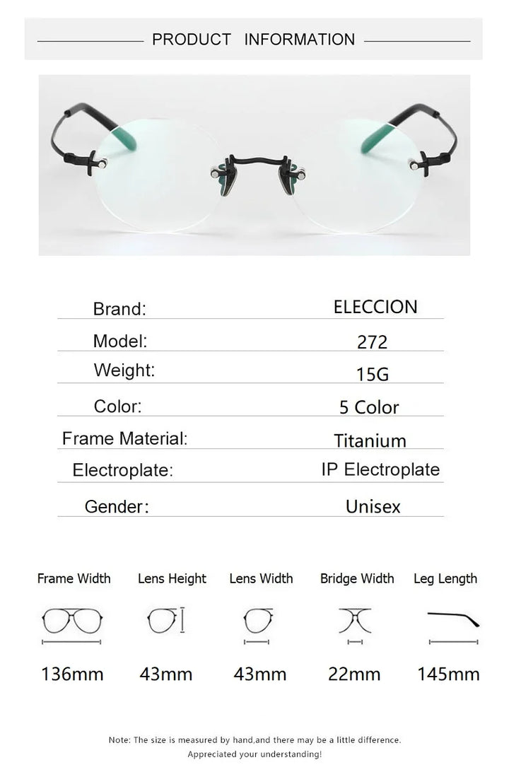 Eleccion Women's Rimless Round Titanium Eyeglasses 11272