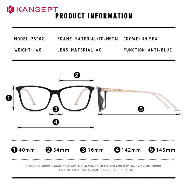Kansept Unisex Full Rim Square Tr 90 Alloy Reading Glasses 25002