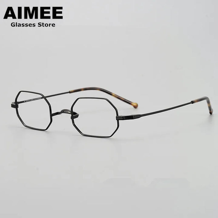 Aimee Unisex Full Rim Small Square Polygon Titanium Eyeglasses 88039 Full Rim Aimee Tortoise-Black  