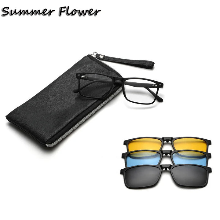 Summer Flower Unisex Full Rim Square Tr 90 Titanium Eyeglasses Clip On Sunglasses  62114