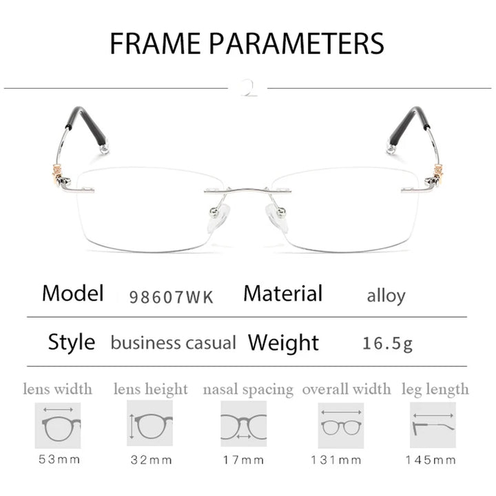 Handoer Women's Rimless Oval Square Alloy Eyeglasses 98607 Rimless Handoer