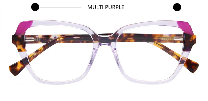 Esnbie Unisex Full Rim Square Polygon Cat Eye Acetate Eyeglasses 62323 Full Rim Esnbie multi purple  