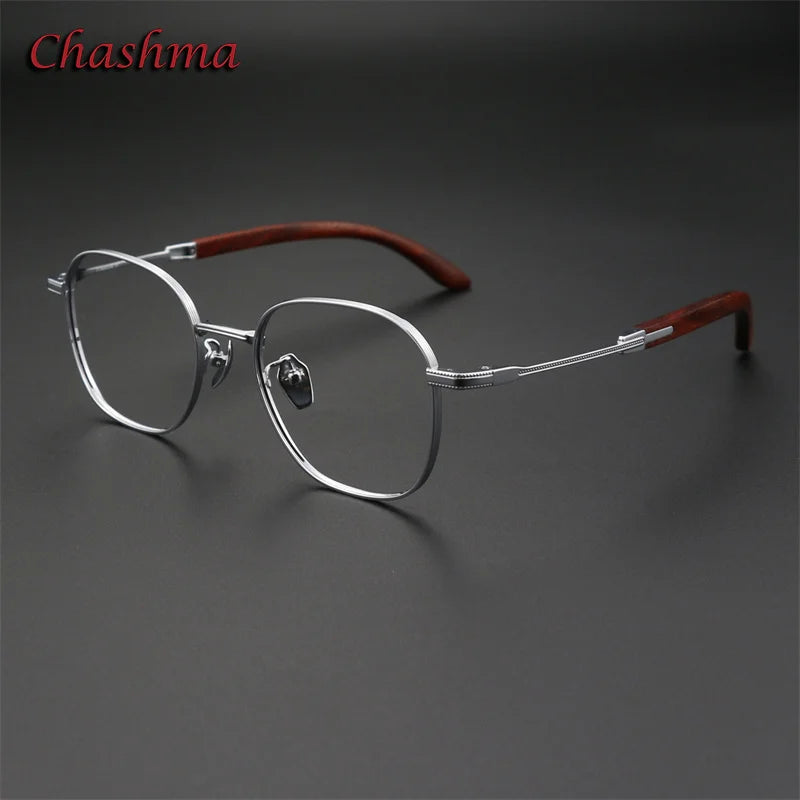 Chashma Ochki Unisex Full Rim Square Titanium Wood Eyeglasses 312330