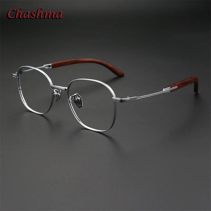 Chashma Ochki Unisex Full Rim Square Titanium Wood Eyeglasses 312330