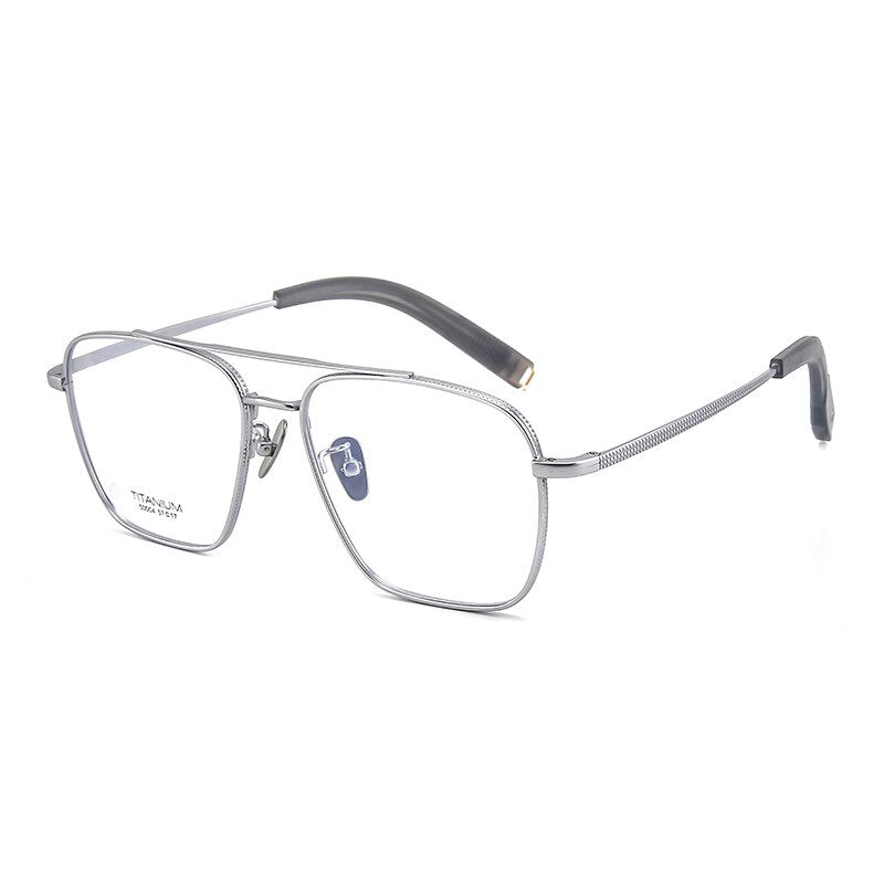 Hdcrafter Men's Full Rim Big Square Double Bridge Titanium Eyeglasses 500041 Full Rim Hdcrafter Eyeglasses Silver  
