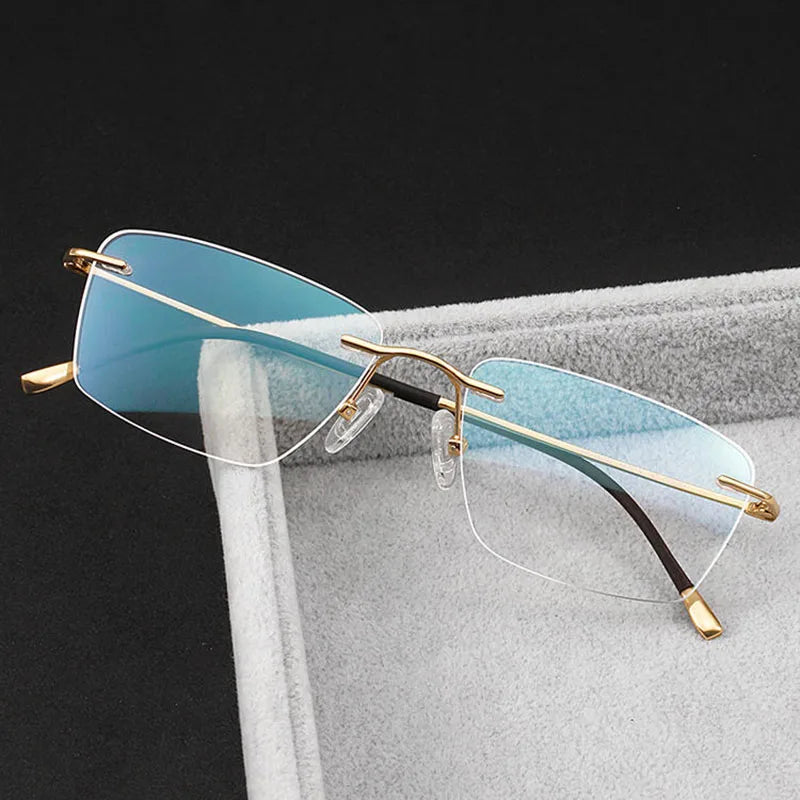 Eleccion Unisex Rimless Square Polygon Titanium Eyeglasses 921422