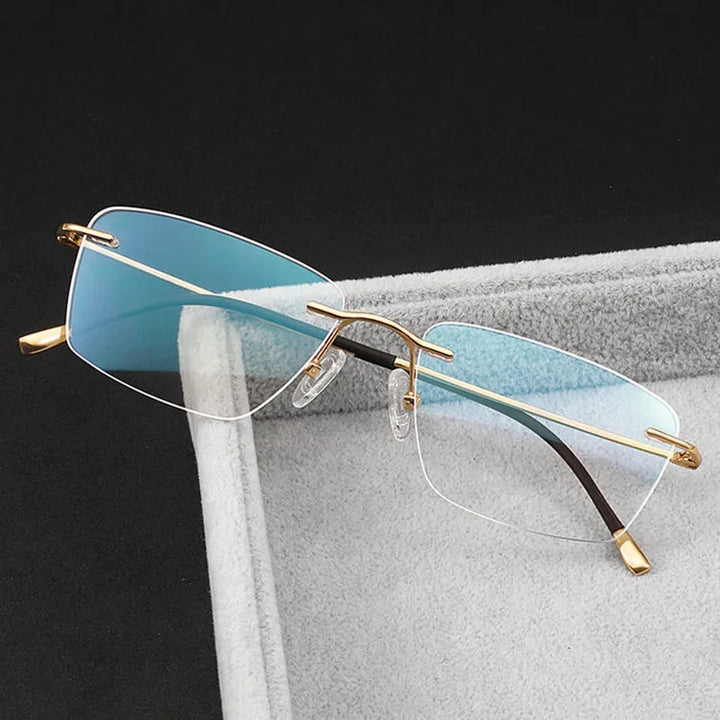 Eleccion Unisex Rimless Square Polygon Titanium Eyeglasses 921422