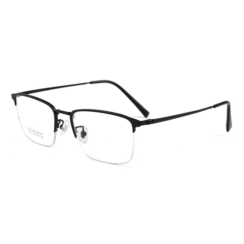 Yimaruili Men's Semi Rim Square Titanium Eyeglasses T8013b Semi Rim Yimaruili Eyeglasses Black  