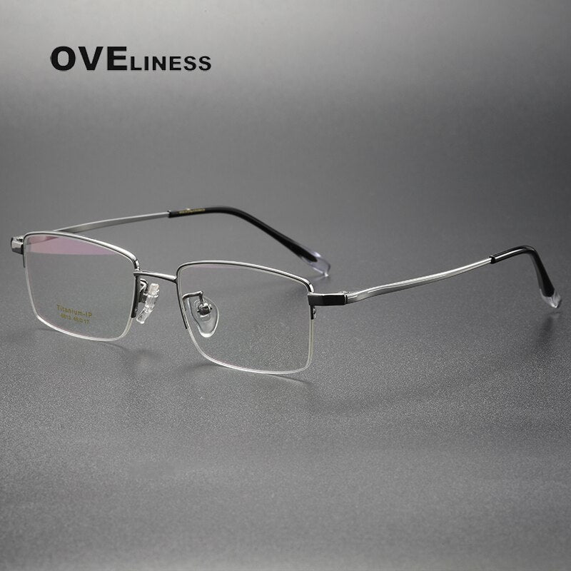 Oveliness Unisex Semi Rim Rectangle Titanium Eyeglasses 6813 Full Rim Oveliness silver  