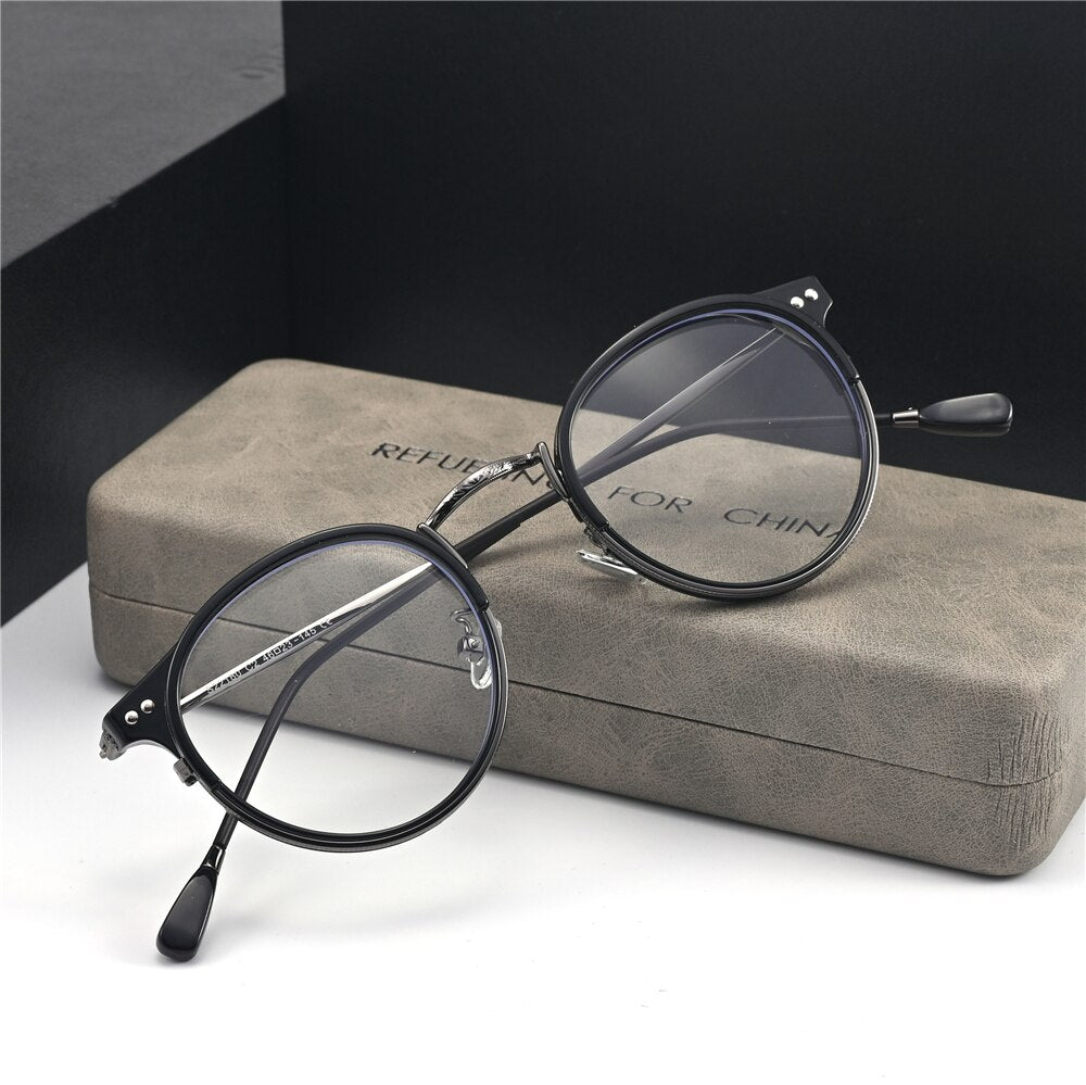 Cubojue Unisex Full Rim Oval Acetate Titanium Myopic Reading Glasses 22480m Reading Glasses Cubojue no function lens 0 black grey 