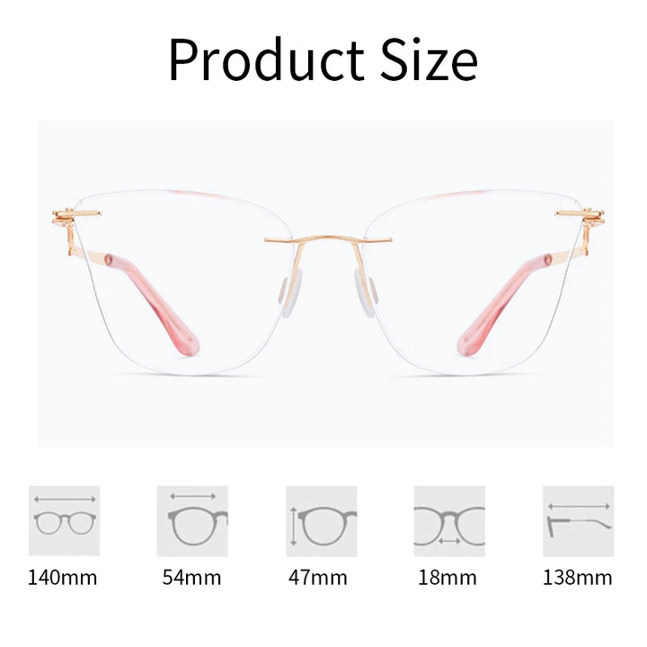 KatKani Unisex Rimless Cat Eye Alloy Eyeglasses Clip On Polarized Sunglasses 7203 Rimless KatKani Eyeglasses   