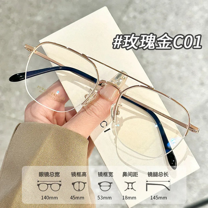Zirosat Unisex Semi Rim Square Double Bridge Tr 90 Titanium Eyeglasses 159052