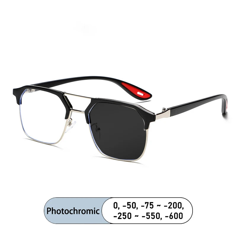 Kocolior Unisex Full Rim Square Tr 90 Alloy Double Bridge Photochromic Reading Glasses 968329