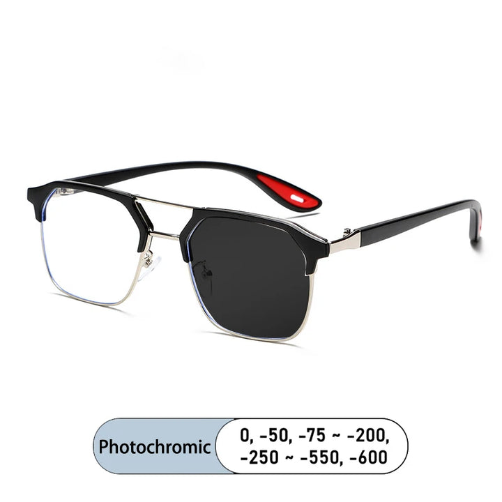 Kocolior Unisex Full Rim Square Tr 90 Alloy Double Bridge Photochromic Reading Glasses 968329
