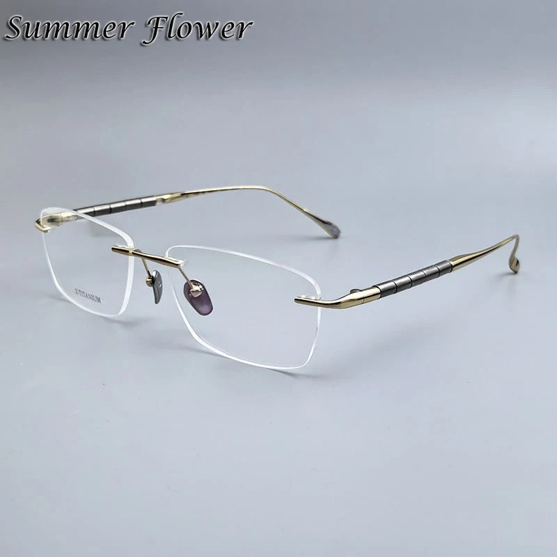 Summer Flower Unisex Rimless Square Titanium Eyeglasses 27038 Rimless Summer Flower Gold