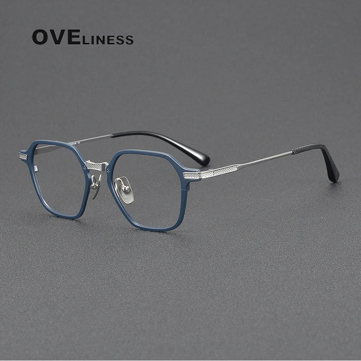 Oveliness Unisex Full Rim Polygon Square Titanium Eyeglasses 3425 Full Rim Oveliness blue silver  