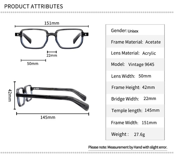 Black Mask Unisex Full Rim Big Square Acetate Eyeglasses 639645