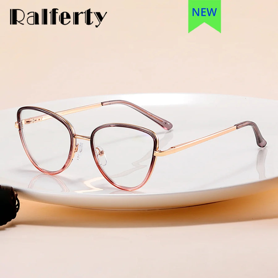 Ralferty Youth's Unisex Full Rim Cat Eye Tr 90 Alloy Eyeglasses 991012 Full Rim Ralferty   