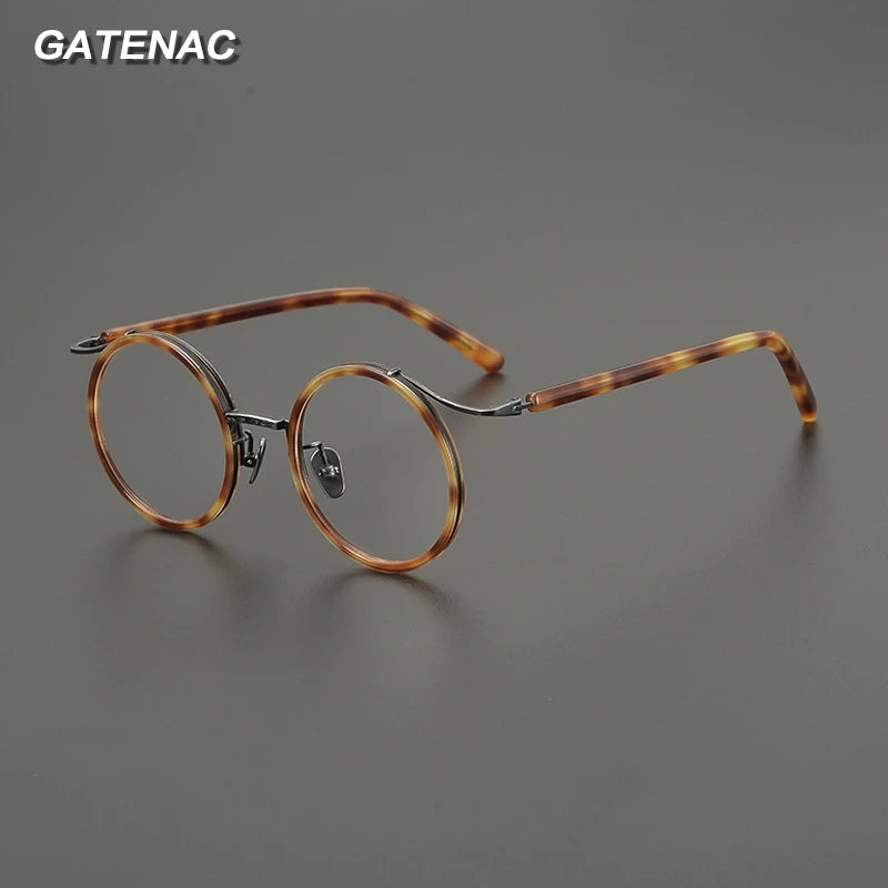 Gatenac Unisex Full Rim Round Acetate Titanium Eyeglasses G85676