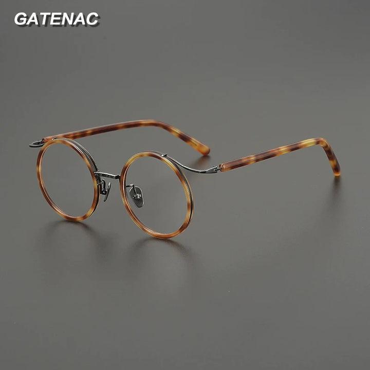Gatenac Unisex Full Rim Round Acetate Titanium Eyeglasses G85676