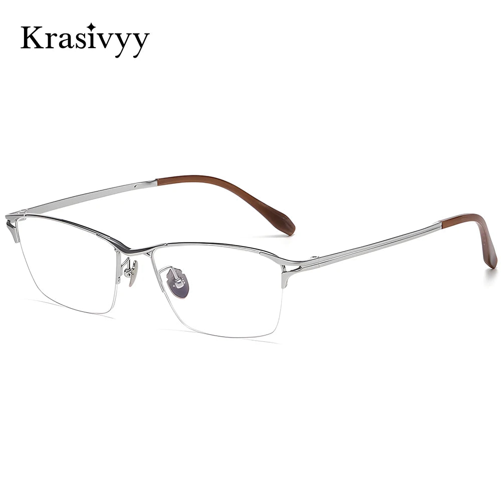 Krasivyy Men's Semi Rim Big Polygon Square Titanium Eyeglasses 316886